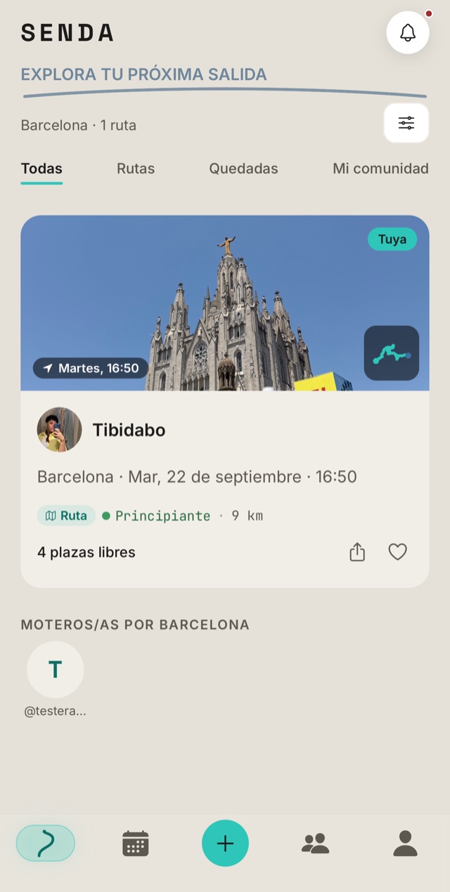 Pantalla de Explorar: rutas cerca de ti, con su tarjeta y su recorrido