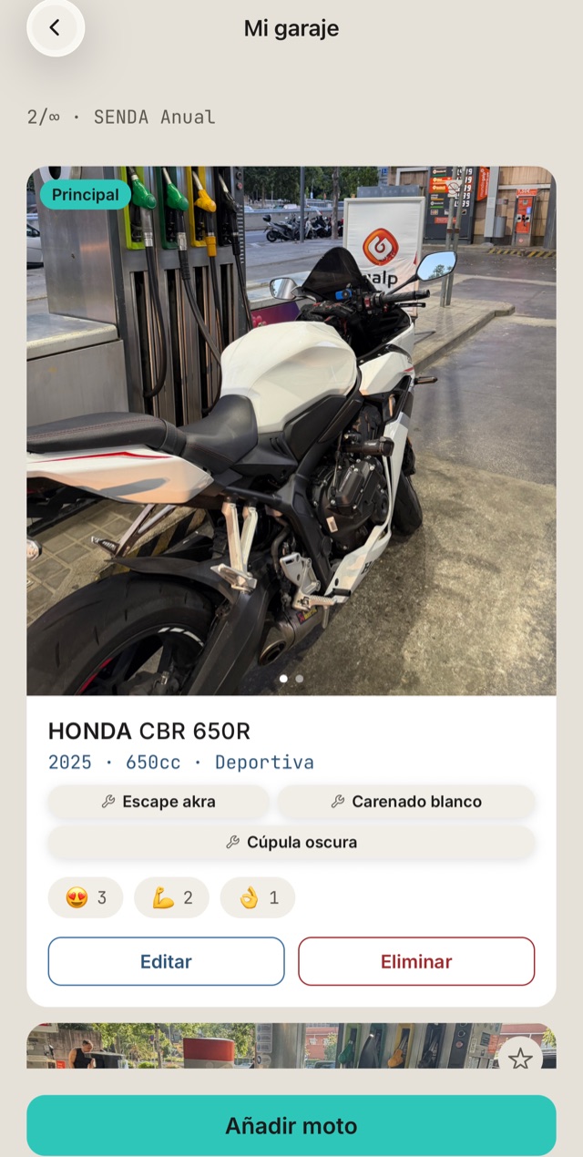 El garaje: tu moto con sus fotos, sus extras y las reacciones